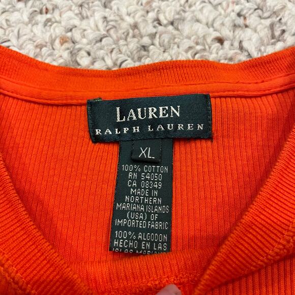 Vintage Lauren Ralph Lauren Ribbed Orange Short Sleeve Tee Sz XL Anchor Logo - Picture 2 of 6